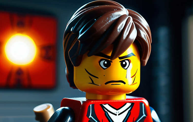 **
Prompt: Close-up, emotional scene from LEGO Ninjago TV series. Kai, visibly conflicted, stands in a dimly lit training room. Soft, diffused lighting. Focus on facial expression. Background blurred. Style: Painterly, reminiscent of a dramatic movie poster. Keywords: LEGO Ninjago, Kai, emotion, conflict, TV series, dramatic lighting, painterly.
**
