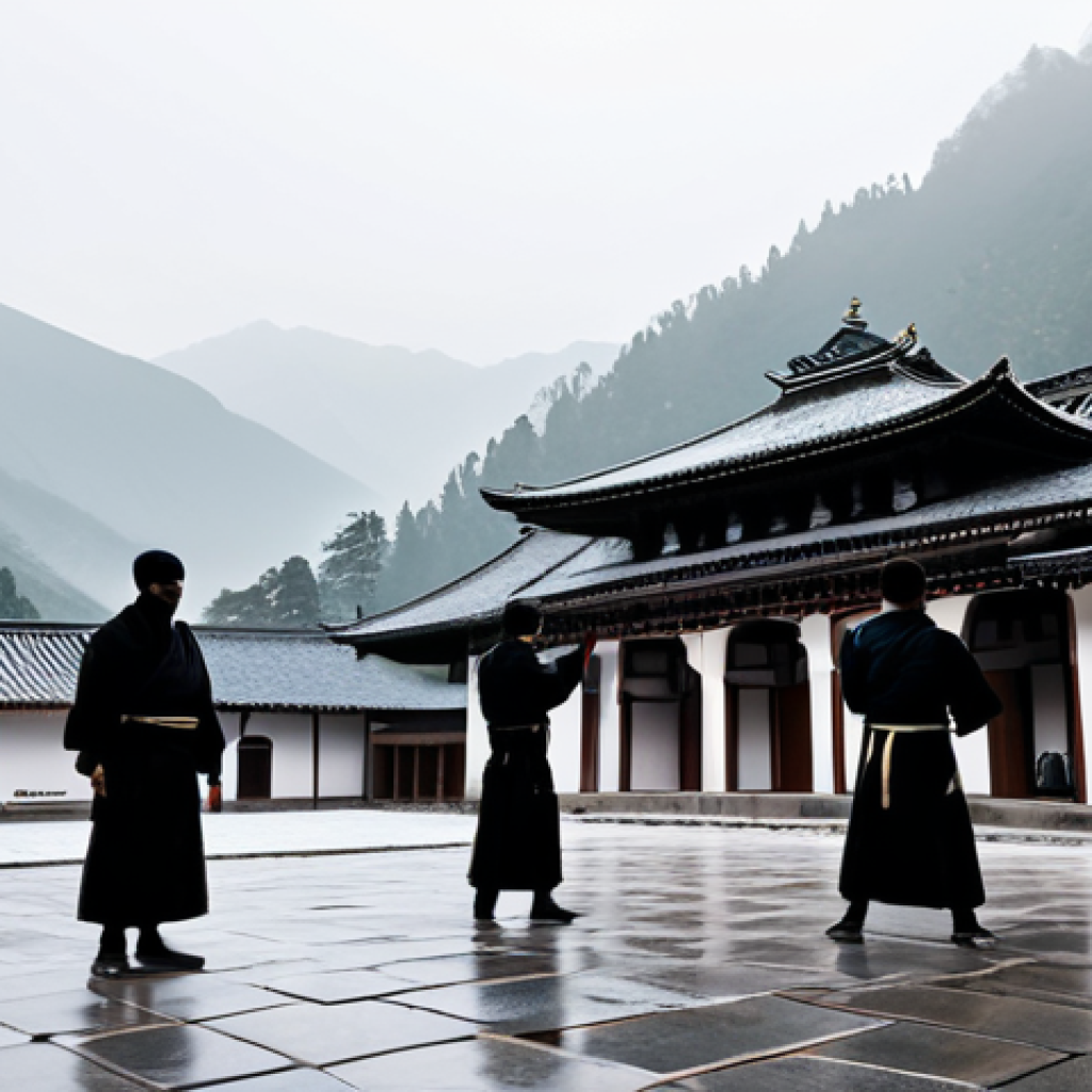 닌자고 어린이용 퀴즈 질문 - **Prompt:** Serene Monastery of Spinjitzu nestled in misty mountains, traditional architecture with ...