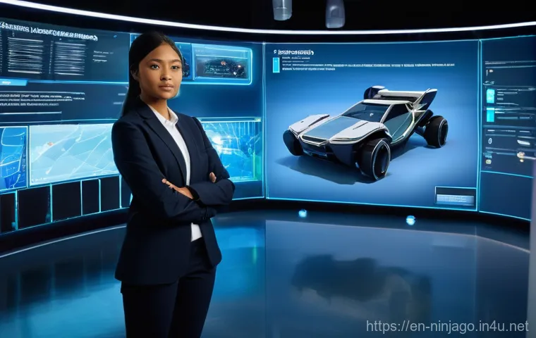 닌자고 니야의 기술적 재능 - **Prompt 2: Samurai X Blueprinting in the Lab**
    A dynamic, eye-level shot of a teenage Nya (arou...