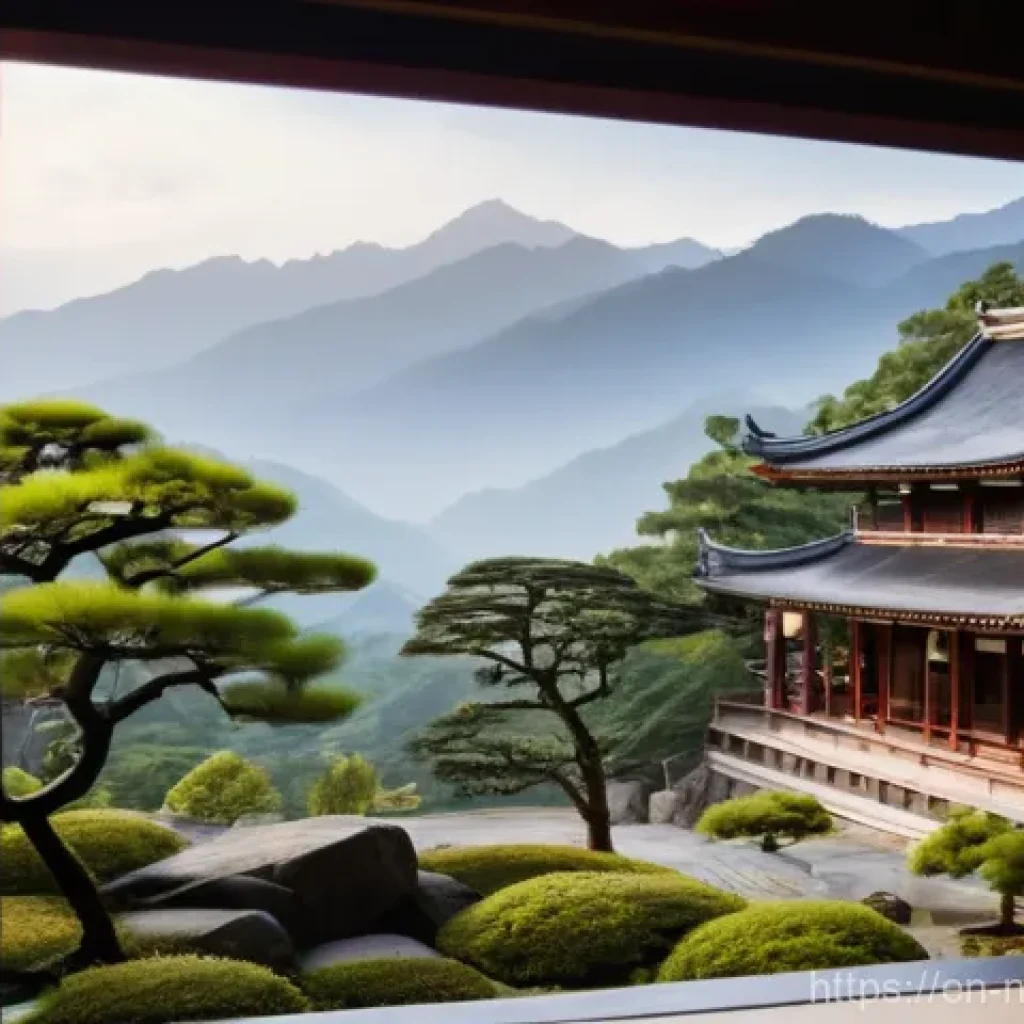 닌자고 배경에 사용된 건축 양식 - **A Serene Monastery Amidst Misty Mountains**
    "An exquisitely detailed East Asian monastery, rem...