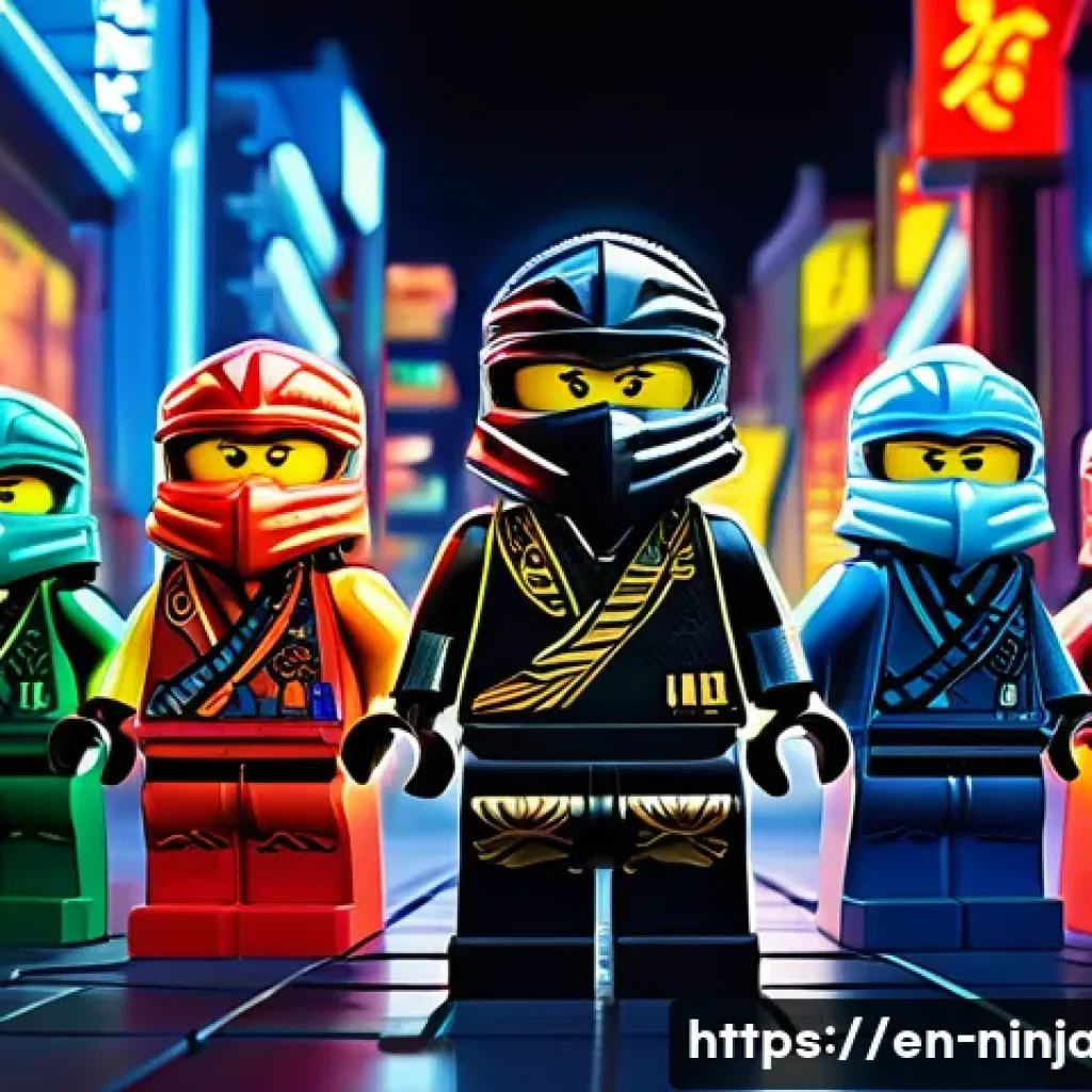 닌자고 팬덤과 공식 제작사 관계 - A vibrant fan art gallery scene showcasing diverse fan-created Ninjago characters in dynamic action ...