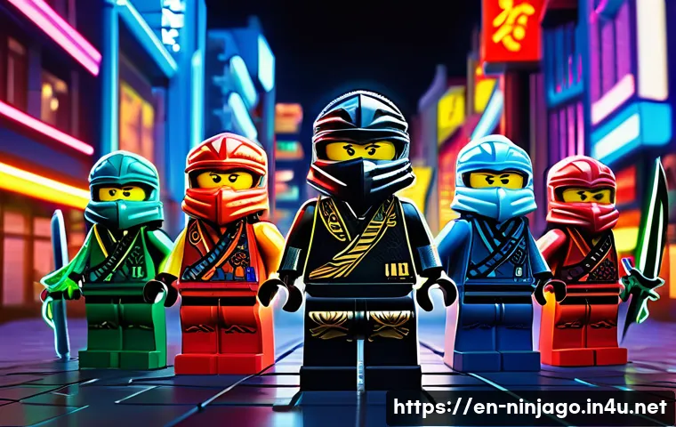 닌자고 팬덤과 공식 제작사 관계 - A vibrant fan art gallery scene showcasing diverse fan-created Ninjago characters in dynamic action ...