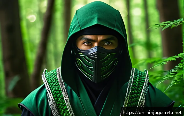 닌자고 주인공 성격 특징 - A detailed portrait of Lloyd, the Green Ninja, standing confidently in a lush forest setting, wearin...