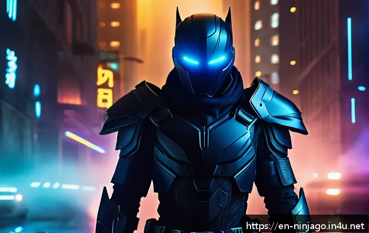 닌자고 시즌 16 예상 내용 - A mysterious new villain standing in a shadowy, fog-filled urban alley at night, wearing sleek dark ...